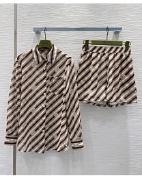 Gucci Women's Striped Logo Shirt Suit Coffee