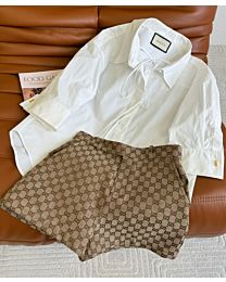 Gucci Women's Heavy Cotton Poplin Shirt And GG Canvas Shorts Set White