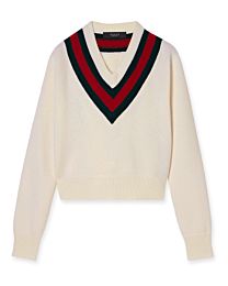 Gucci Women's Fine Knit Wool Sweater With Web In Ivory Cream