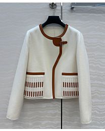 Hermes Sheepskin And Double-Faced Cashmere Embroidered Pocket Jacket Cream