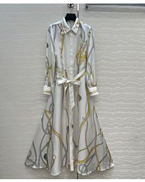 Hermes Women's Shirt Collar Dress Cream