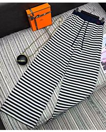 Hermes Women's Striped Casual Straight Pants Dark Blue