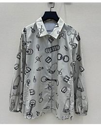 Hermes Women's Printed Cotton Jersey Shirt Gray