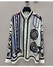 Hermes Women's Pure Silk Shirt With Chain And Geometric Print Cream