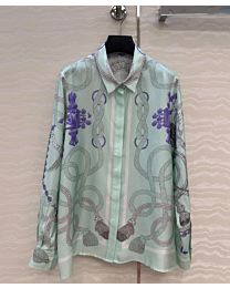 Hermes Women's Camisa Clasica Estampado Palefroi Remix Green