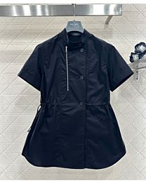 Hermes Women's Stand Collar Short Sleeved Shirt Dress