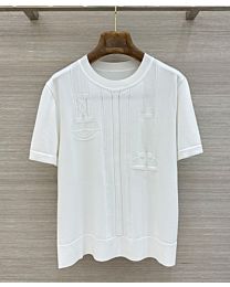 Hermes Women's Printed And Embossed Short-Sleeve Knit Top White