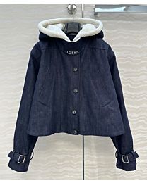 Loewe Women's High-Neck Button Short Jumper Dark Blue