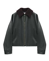 Loewe Women's Leather Shearling-Collared Jacket Black