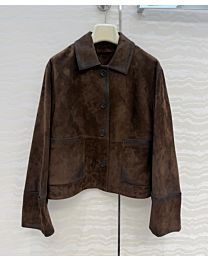 Loewe Women's Goatskin Suede Jacket Coffee