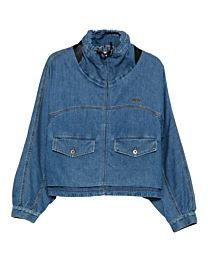 Loewe Women's Denim Jacket With Leather Trim Blue
