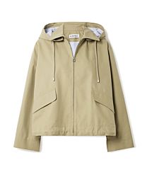 Loewe Hooded Striped Poplin-Paneled Embroidered Cotton-Twill Jacket Apricot