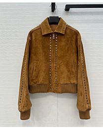 Loewe Studded Suede Bomber Jacket Coffee