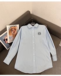 Loewe Women's Anagram-Embroidered Cotton Shirt Blue