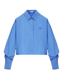 Loewe Women's Anagram Embroidered Cropped Cotton Shirt Blue