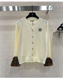 Loewe Contrast Color Panel Knitted Cardigan Cream