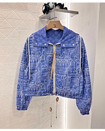 Louis Vuitton Women's Hooded Printed Jacket Blue