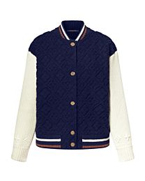 Louis Vuitton Women's Monogram Pattern Terry Cloth Baseball Jacket Dark Blue