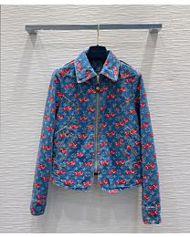 Louis Vuitton Women's Lettering Jacquard Denim Jacket Blue