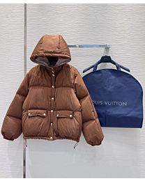 Louis Vuitton Women's Design Sense Womens Puffer Jacket Hooded Down Cotton Short Coffee