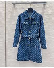Louis Vuitton Twill Cotton All-Over Print Dress Blue