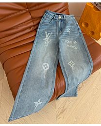 Louis Vuitton Women's Washed Denim Jeans With Logo Blue
