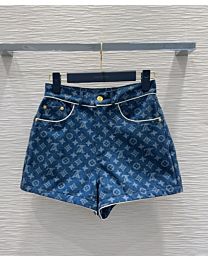 Louis Vuitton Lettering Print Denim Shorts Blue