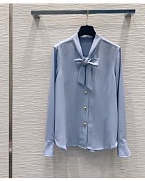 Louis Vuitton Women's Women's Long-Sleeve Button-Up Blouse With A Bow Neck Tie Blue