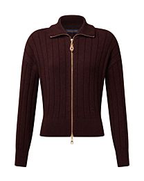 Louis Vuitton Women's Ribbed-Knit Zip-Up Cardigan Coffee
