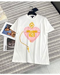 Louis Vuitton Women's T-Shirt With A Pink Heart Graphic White