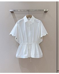 Louis Vuitton Women's Lapel Butterfly Sleeve Drawstring Waist Shirt White