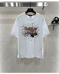 Louis Vuitton Arrivals Round-Neck Embroidered Short Sleeves White