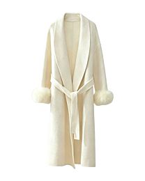 Max Mara Women's Wool Coat With A Lapel Collar Cream