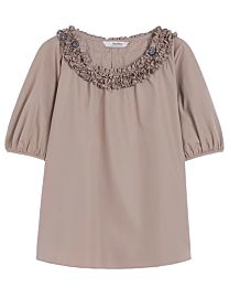 Max Mara Women's Oriana Ruffle Neck Cotton Top Coffee