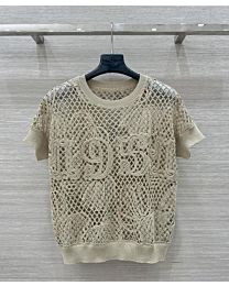 Max Mara Women's Hollow Crochet T-shirt Apricot