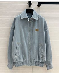 Miumiu Women's Washed Striped Denim Jacket Blue
