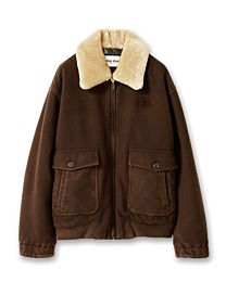 Miu Miu Women's Lamb Shearling Collar Zip Barn Jacket Coffee