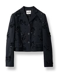 Miu Miu Women's Embroidered Single Breasted Kid Mohair Jacket Black