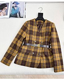 Miu Miu Women's Checked-Patterned Suit Jacket Coffee