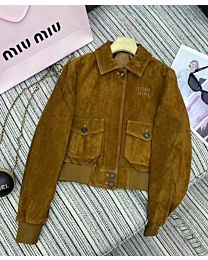 Miu Miu Women's Cropped Jacket With Patch Pockets Coffee