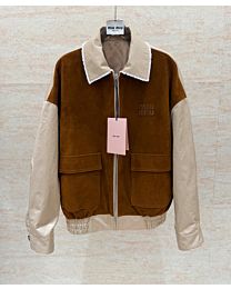 Miu Miu Women's Suede-Panel Jacket Coffee
