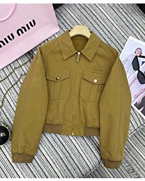 Miumiu Women's Garment-Dyed Cotton Sateen Bomber Jacket Apricot