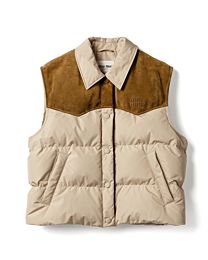 Miu Miu Women's Tech Poplin And Leather Down Vest Apricot