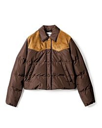 Miu Miu Women's Technical Ponge And Leather Down Jacket Coffee