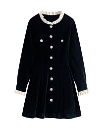 Miu Miu Women's Ruffled Neckline And Button-Down Cuffs Dress Black