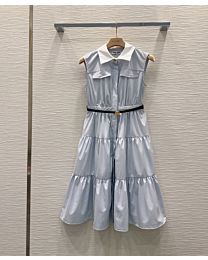 Miu Miu Women's Striped Tiered Dress Blue