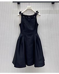 Miu Miu Women's Bead-Embellished Satin Dress Black