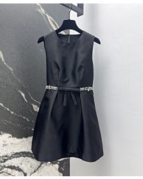 Miu Miu Women's Rhinestone Belt Sleeveless Dress Black