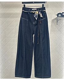 Miumiu Women's Denim Scarf Straight Trousers Black