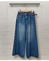 Miu Miu Women's Washed High-Waisted Wide-Leg Jeans Blue